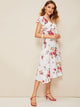 40s Tie Neck Flutter Sleeve Floral Sweetheart Dress