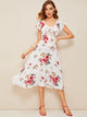40s Tie Neck Flutter Sleeve Floral Sweetheart Dress
