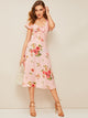 40s Tie Neck Flutter Sleeve Floral Sweetheart Dress