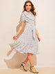 40s Confetti Heart Ruffle Hem Belted Shirt Dress
