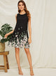Flower & Leaf Print Trapeze Dress