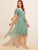 Allover Sunflower Print Lace Trim Belted Dress