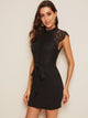  Lace Bodice Belted Bodycon Dress
