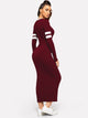 Striped Detail Rib-knit Bodycon Dress