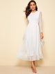 Fit and Flare Mesh Overlay Ruffle Hem Dress