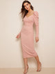 Surplice Neck Puff Sleeve Split Pencil Dress