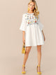 Embroidered Floral Flounce Sleeve Smock Dress