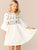 Embroidered Floral Flounce Sleeve Smock Dress