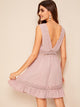 Surplice Lace Panel Ruffle Hem Dress