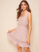 Surplice Lace Panel Ruffle Hem Dress