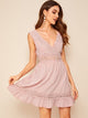 Surplice Lace Panel Ruffle Hem Dress