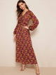 Chain Print Knot Cuff Maxi Dress