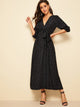 Print Bishop Sleeve Belted Maxi Dress