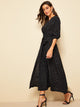 Print Bishop Sleeve Belted Maxi Dress