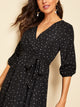 Print Bishop Sleeve Belted Maxi Dress