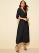 Print Bishop Sleeve Belted Maxi Dress