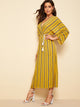Print Plunging Neck Tie Front Maxi Dress