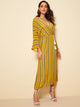 Print Plunging Neck Tie Front Maxi Dress