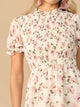 Floral Print Mock Neck Ruffle Trim Shirred Dress