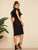 Mock-neck Fishnet Mesh Ruffle Trim Pencil Dress