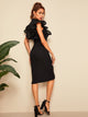 Mock-neck Fishnet Mesh Ruffle Trim Pencil Dress