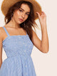 Shirred Bodice Button Through Striped Dress