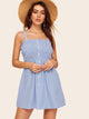 Shirred Bodice Button Through Striped Dress
