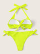 Neon Lime Twist Underwired Top With Tie Side Bikini