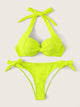 Neon Lime Twist Underwired Top With Tie Side Bikini