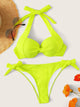 Neon Lime Twist Underwired Top With Tie Side Bikini