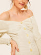 Button Front Shirred Bardot Dress