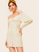 Button Front Shirred Bardot Dress