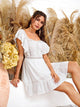  Ruffle Hem Eyelet Embroidered Lace Insert Dress