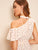 Asymmetrical Neck Ruffle Trim Heart Print Belted Dress