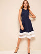 60s Mesh Insert Striped Detail Fit & Flare Dress
