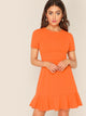 Zipper Back Ruffle Hem Fitted Dress