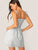 Shirred Bodice Pocket Side Striped Dress With Tie Strappy