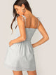 Shirred Bodice Pocket Side Striped Dress With Tie Strappy