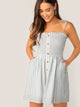 Shirred Bodice Pocket Side Striped Dress With Tie Strappy