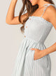 Shirred Bodice Pocket Side Striped Dress With Tie Strappy