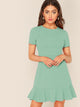 Zipper Back Ruffle Hem Fitted Dress