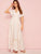 V Neck Ruffle Trim Lace Insert Maxi Dress
