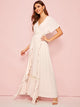 V Neck Ruffle Trim Lace Insert Maxi Dress