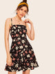 Floral Print Tie Back Cami Skater Dress