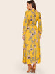 Floral Print Belted Chiffon Maxi Dress
