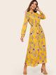 Floral Print Belted Chiffon Maxi Dress