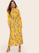Floral Print Belted Chiffon Maxi Dress