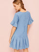 Ruffle Hem Flounce Sleeve Denim Dress