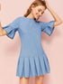 Ruffle Hem Flounce Sleeve Denim Dress