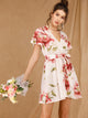 Surplice Floral Print Belted Dress